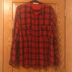 Maurices Red and Black Plaid Button Down